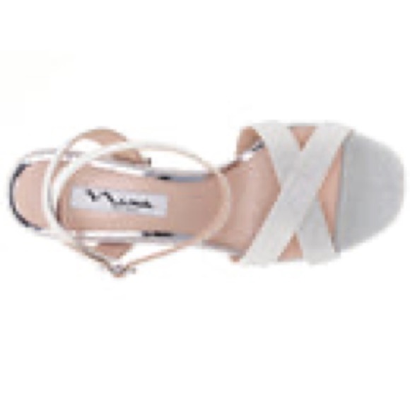 SHELIA SILVER GLITTER NET BLOCK-HEEL SANDALS WITH ANKLE-STRAP S 8 Worn Once - Picture 5 of 11